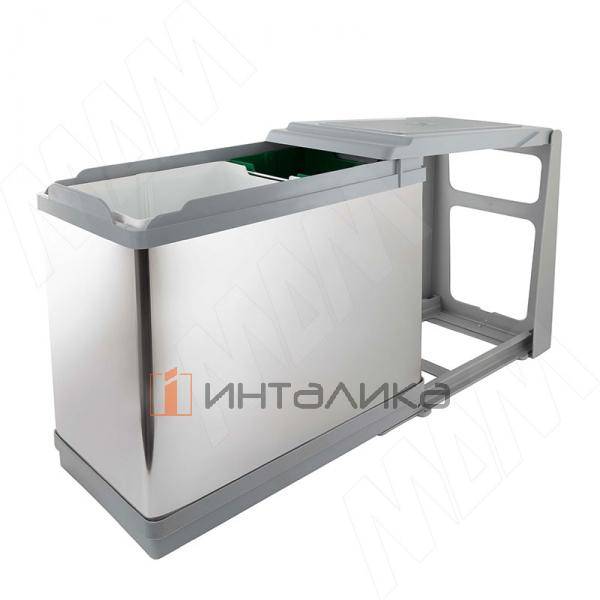 TOWER Система сортировки и хранения, 2 емкости (16л+10л), авт. крышка, нижнее крепление, пластик+нерж.сталь – 3