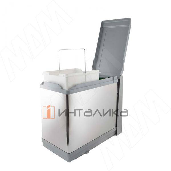 TOWER Система сортировки и хранения, 2 емкости (16л+10л), авт. крышка, нижнее крепление, пластик+нерж.сталь – 4