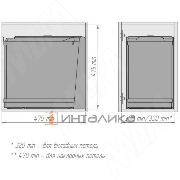 TOWER Система сортировки и хранения, 2 емкости (16л+10л), авт. крышка, нижнее крепление, пластик+нерж.сталь – 7
