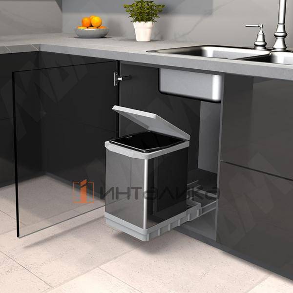 TOWER Система сортировки и хранения, 1 емкость (18л), авт. крышка, нижнее крепление, пластик+нерж.сталь – 4