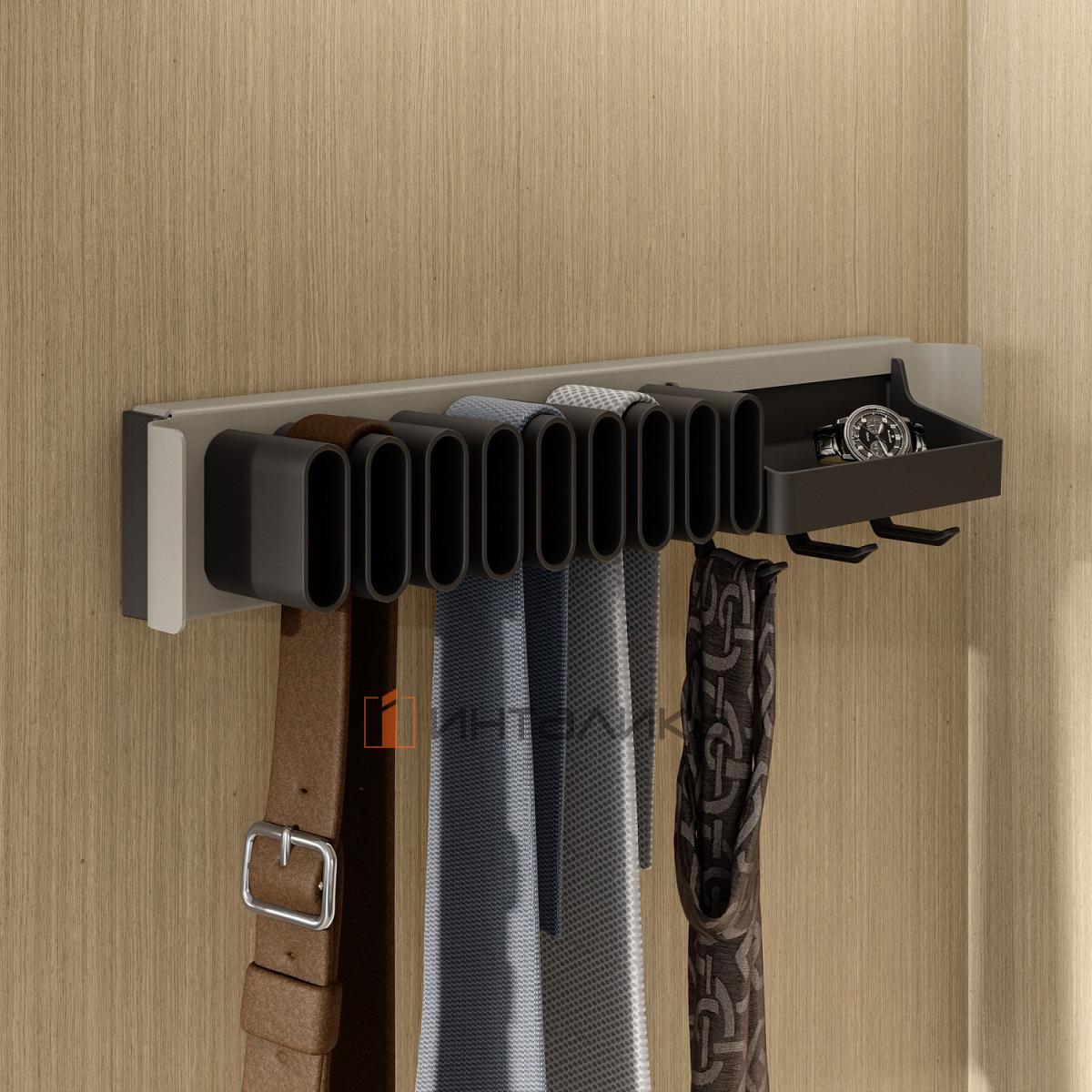 Держатель для галстуков и ремней с полочкой выдвижной 450, КЕССЕБЁМЕР / KESSEBOHMER Конеро, D 475, шампань