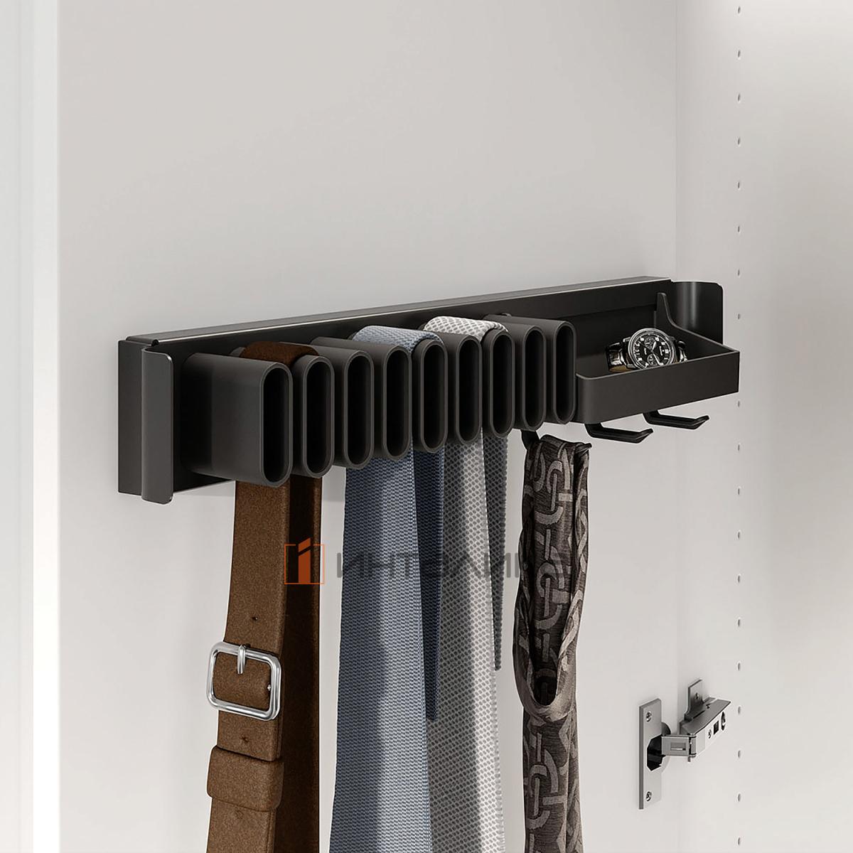 Держатель для галстуков и ремней с полочкой фасадный 320, КЕССЕБЁМЕР / KESSEBOHMER Конеро, D 345, черный