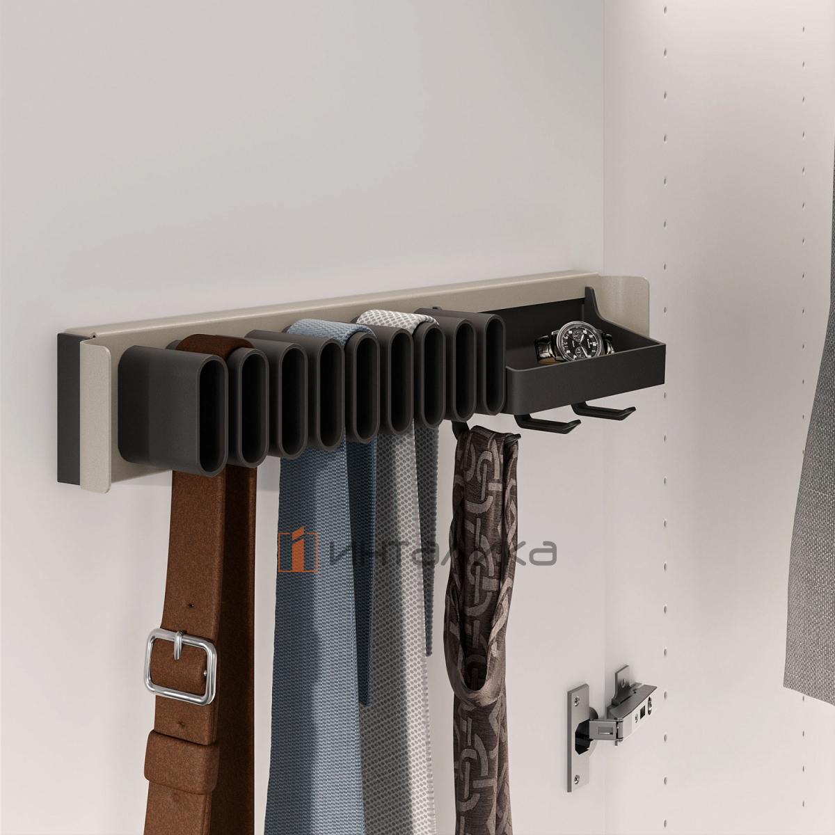 Держатель для галстуков и ремней фасадный 450, КЕССЕБЁМЕР / KESSEBOHMER Конеро, D 475, шампань