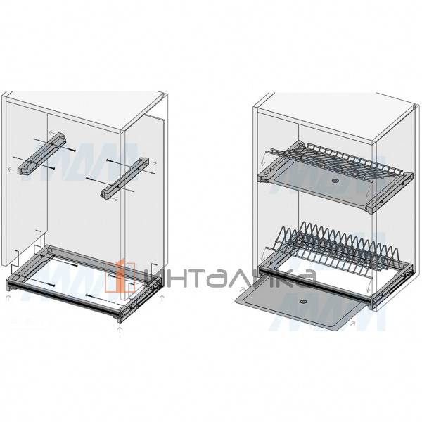 ARIA комплект посудосушителей, гладкая рамка, держатель задн.стенки, поддон, 500мм, нерж.сталь – 4
