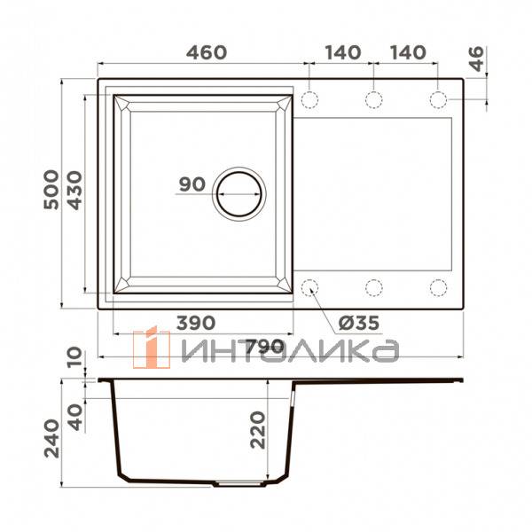 Мойка Omoikiri SAKAIME 79 Tetogranit, 500, накладная, платина – 2