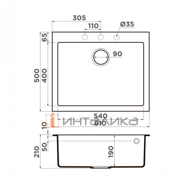 Мойка Omoikiri BOSEN 61 Tetogranit, 600, накладная, черный – 2