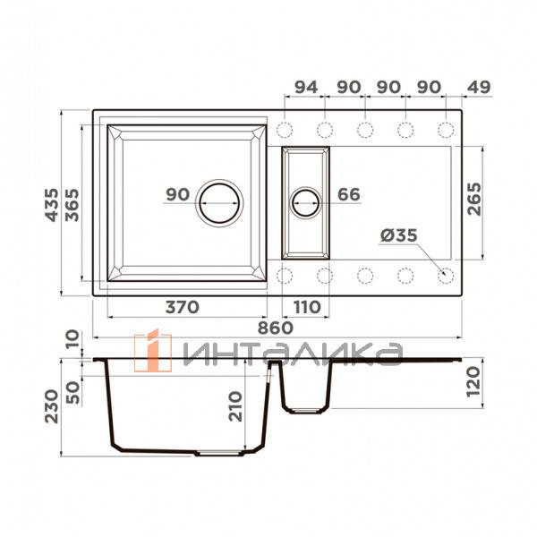 Мойка Omoikiri SAKAIME 86-2 Tetogranit, 600, накладная, платина – 2