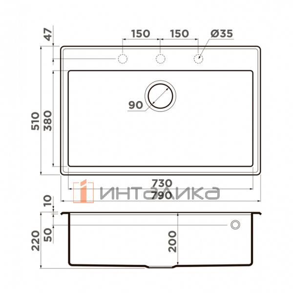 Мойка Omoikiri TEDORI 79 Tetogranit, 800, накладная, эверест – 2