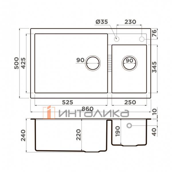 Мойка Omoikiri TEDORI 86-2-LB Tetogranit, 900, накладная, шампань – 2