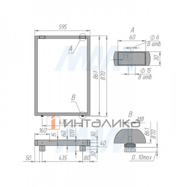 Пилар опора для стола П-образная, 60х30, 595xH870 (+10 мм), черный (RAL 9005, муар) – 7