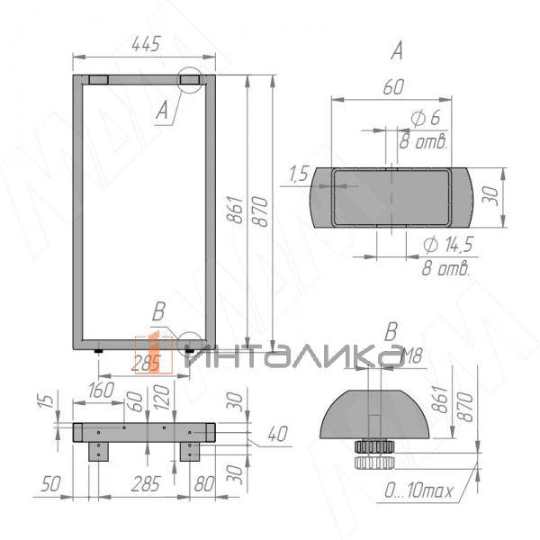 Пилар опора для стола П-образная, 60х30, 445xH870 (+10 мм), графит – 7