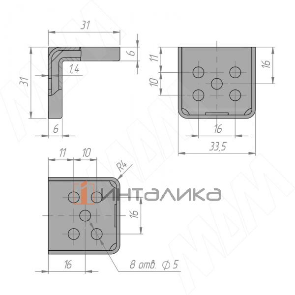 ANGLE Уголок мебельный с пластиковой накладкой 30х30х30 мм, серый – 2