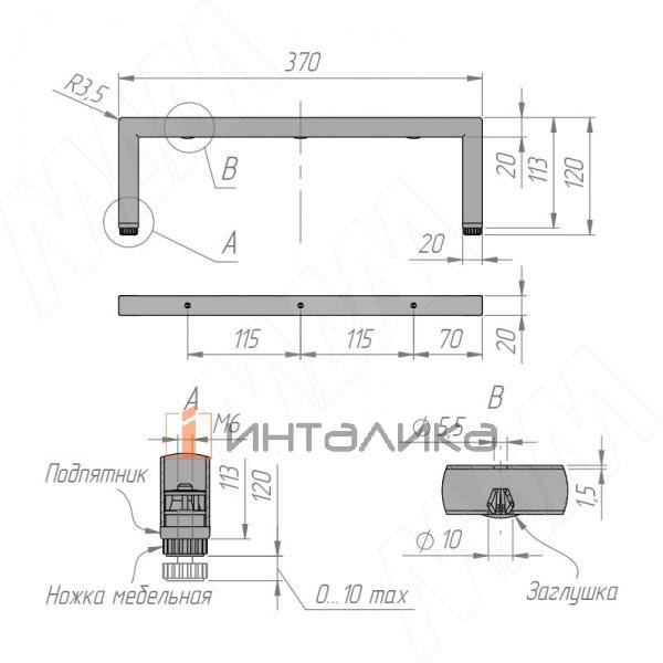 Опора декоративная Н120мм (370x120x20) черный матовый – 5