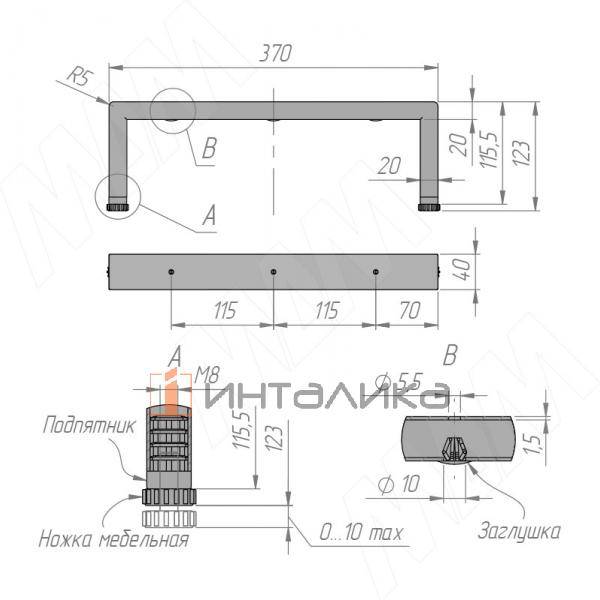 Опора декоративная Н120мм (370x120x40) черный матовый – 5