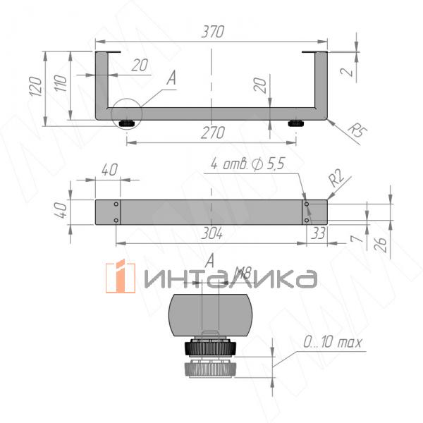 Опора декоративная Н120мм (370x120x40) черный матовый – 5