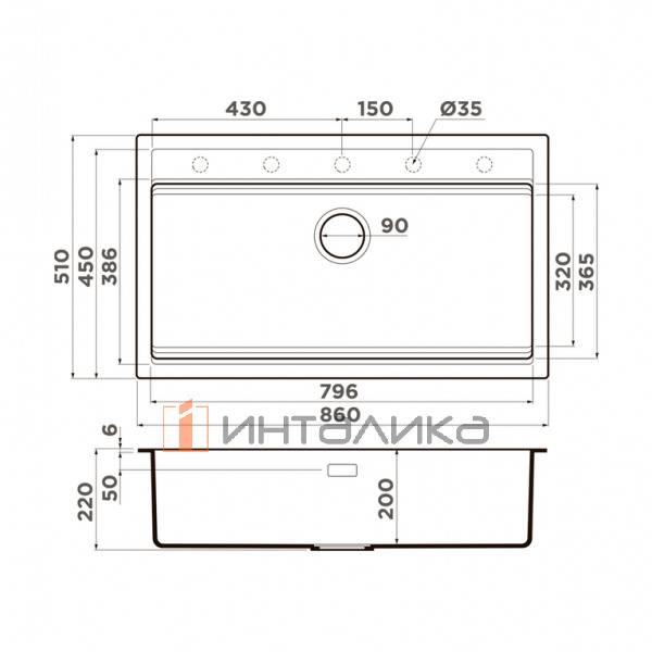Мойка Omoikiri KITAGAWA 86-LB Artceramic, 900, накладная, azur blue – 2