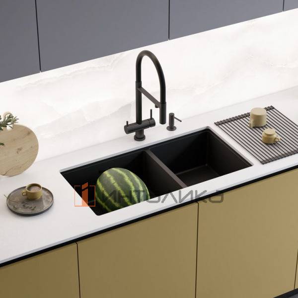 Мойка Omoikiri TAKI 85-2-LB-U/IF Side нержавеющая сталь, 900, накладная, светлое золото – 4