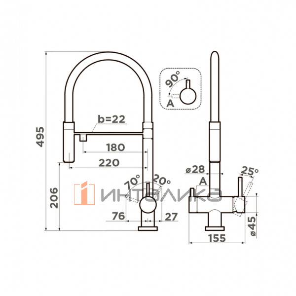 Смеситель Omoikiri KANTO однорычажный, с выводом питьевой воды, с гибким шлангом, sicilian lemon – 2