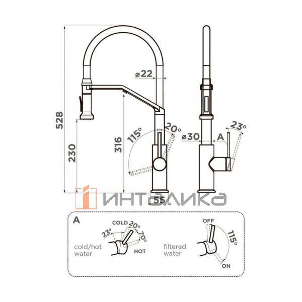 Смеситель Omoikiri MAKKARI 2 Plus-SB, с выводом питьевой воды, с гибким шлангом, светлое золото – 2