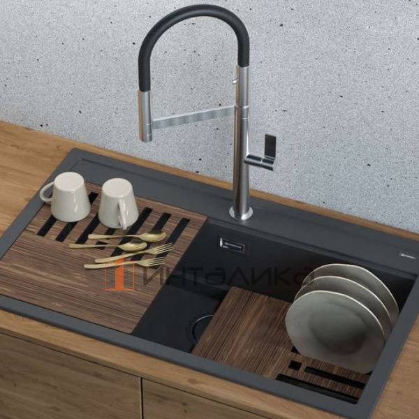 Смеситель Omoikiri OSAKA однорычажный, с гибким шлангом, хром | черный – 4