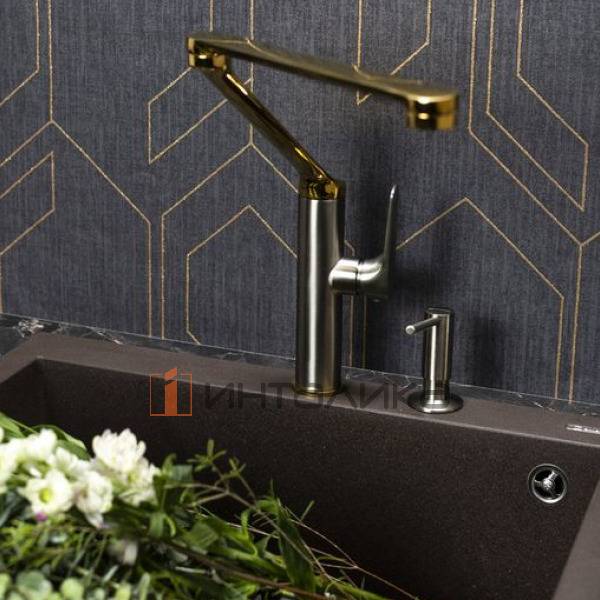 Смеситель Omoikiri TARA однорычажный, светлое золото |вороненая сталь – 4