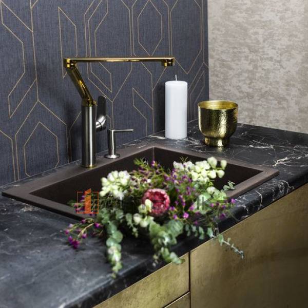 Смеситель Omoikiri TARA однорычажный, светлое золото |вороненая сталь – 3