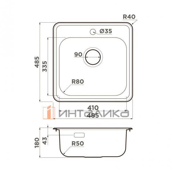 Мойка Omoikiri NOTORO 48 нержавеющая сталь, 500, накладная, нержавеющая сталь матовый – 2