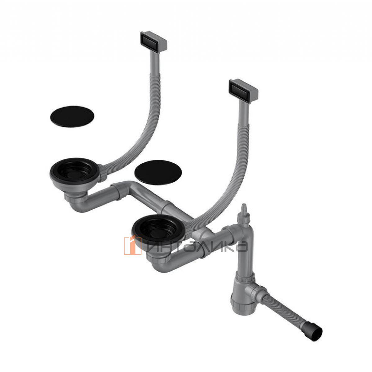 Арматура для двухчашевых моек с прямоугольными переливами Omoikiri WK-2C GB, графит