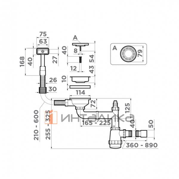 Арматура для одночашевых моек со скрытым переливом Omoikiri WK-1-S AB, нержавеющая сталь – 2