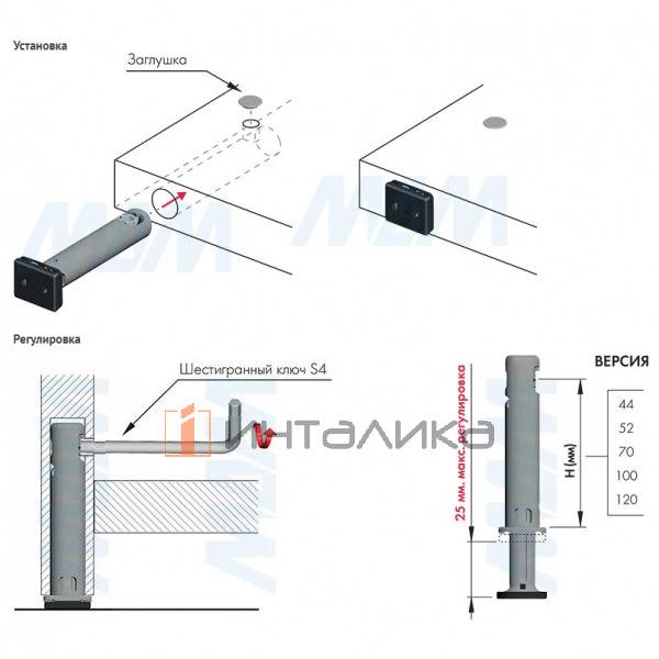 REKORD TECH Опора регулируемая, D12 мм, высота отверстия 120 мм, с прямоугольной ножкой – 3