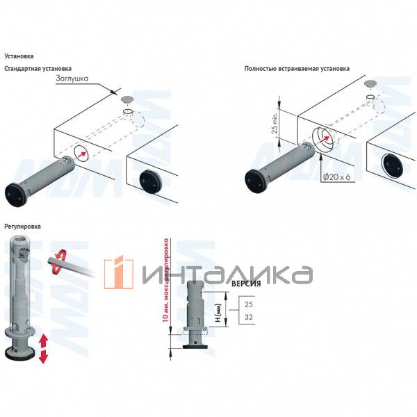 REKORD TECH Опора регулируемая, D12 мм, высота отверстия 32 мм, с круглой ножкой – 3