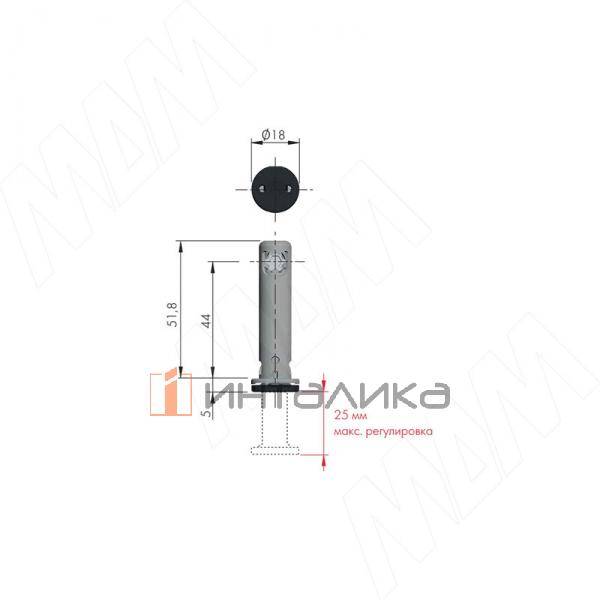 REKORD TECH Опора регулируемая, D12 мм, высота отверстия 44 мм, с круглой ножкой – 2