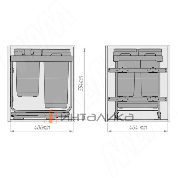 KOMBI 2.0 M50W Система сортировки и хранения, 3 емкости (30л+10л+10л), креп. фасада, полн.выдв., пла – 6