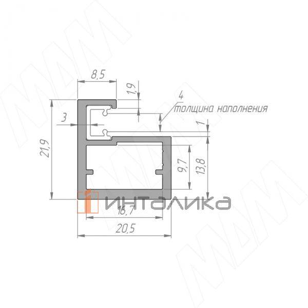 LINEA Профиль рамочный узкий, 20х22х8 мм, золото брашированное (анод), L-6000 – 2