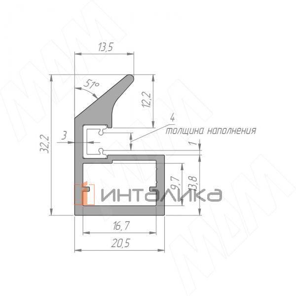 LINEA Профиль рамочный узкий, с наклонной ручкой, золото брашированное (анод), L-2700 – 2