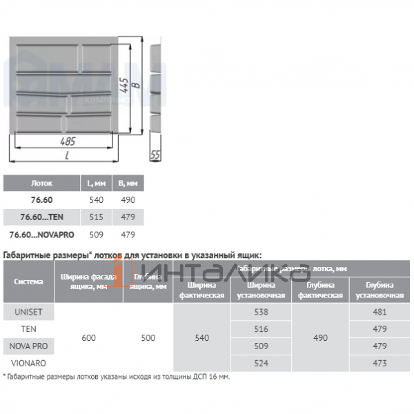 Лоток кухонный универсальный, для ящика с фасадом 600 мм, белый матовый – 3