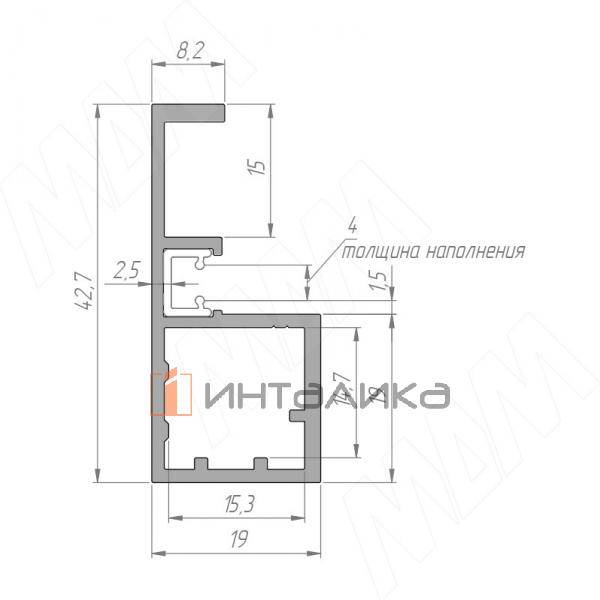 SECRET Профиль рамочный узкий, с интегрированной ручкой, серебро, L-2700 – 2