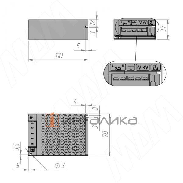 STANDART Блок питания AC-230/DC-12V, IP20, 60W – 3