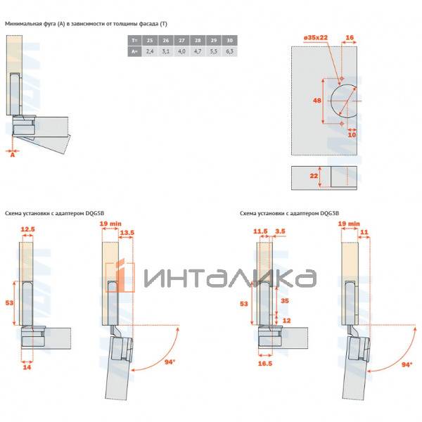 Conecta петля скрытая (90/94), никель – 6