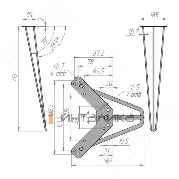 LOFT опора для стола V-образная, 151х715 мм, черный – 7