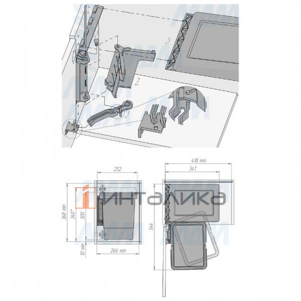 SWING 2.0 Ведро для мусора подвесное 15л с крышкой, с крепежом, цвет серый RAL7042 – 8