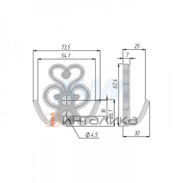ROME Крючок двухрожковый бронза состаренная – 2