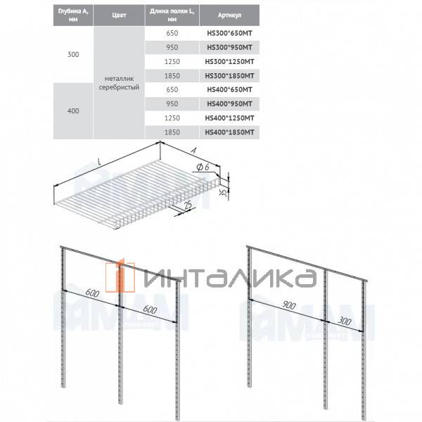 HOME SPACE полка сетчатая, 400*1250 мм, металлик – 2