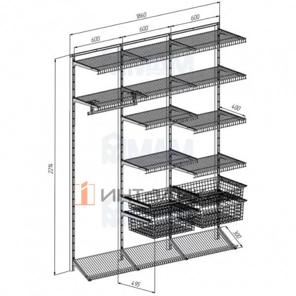Home Space, гардероб ширина 1860мм, глубина 495 мм, 3 проема по 600 мм – 2