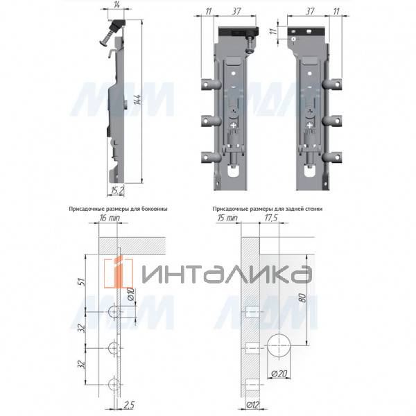 APC3 Скрытый мебельный навес с креплением на штоки D10, правый – 3
