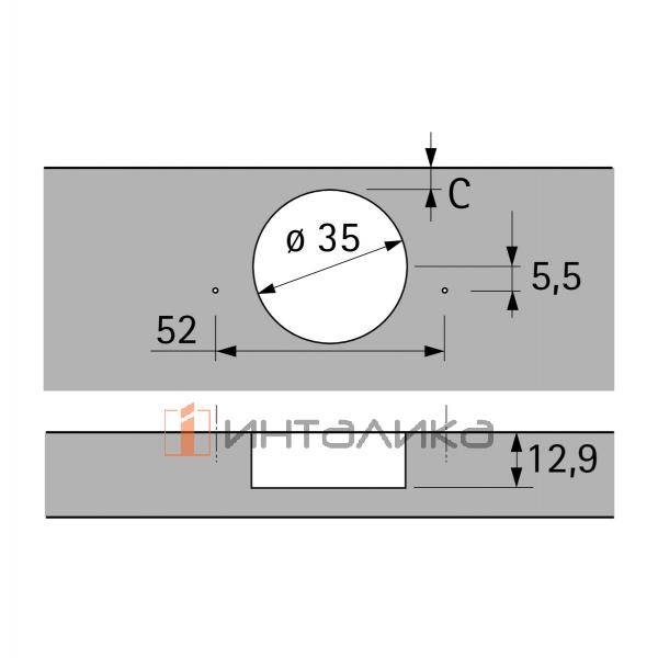 Петля HETTICH Sensys 8669 W20 (B6,5) 95°, ТФ 15-28, накладная, TH52 Ø35, никель – 3