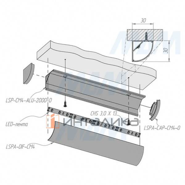 Профиль СМ4, угловой широкий, серебро, 30х30мм, L-2000 – 5