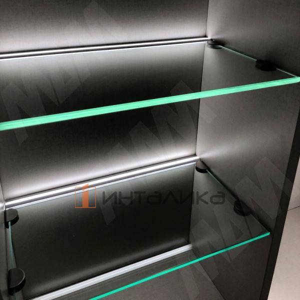 Профиль GL1 для торцевой подсветки стеклянной полки 4-8 мм, накладной, белый матовый, 23х12мм, L2000 – 4