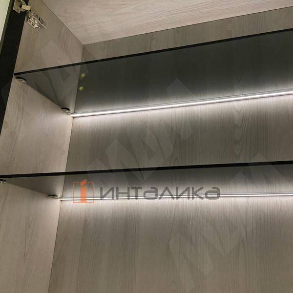 Профиль GL1 для торцевой подсветки стеклянной полки 4-8 мм, накладной, белый матовый, 23х12мм, L2000 – 6