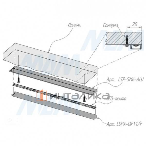 Профиль SM6, накладной, черный, 24,5х6мм, L-2000 – 4